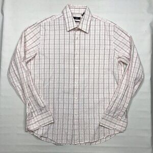 Hugo Boss Regular Fit Pink White Check Long Sleeve Button Shirt 17 1/2 36/37